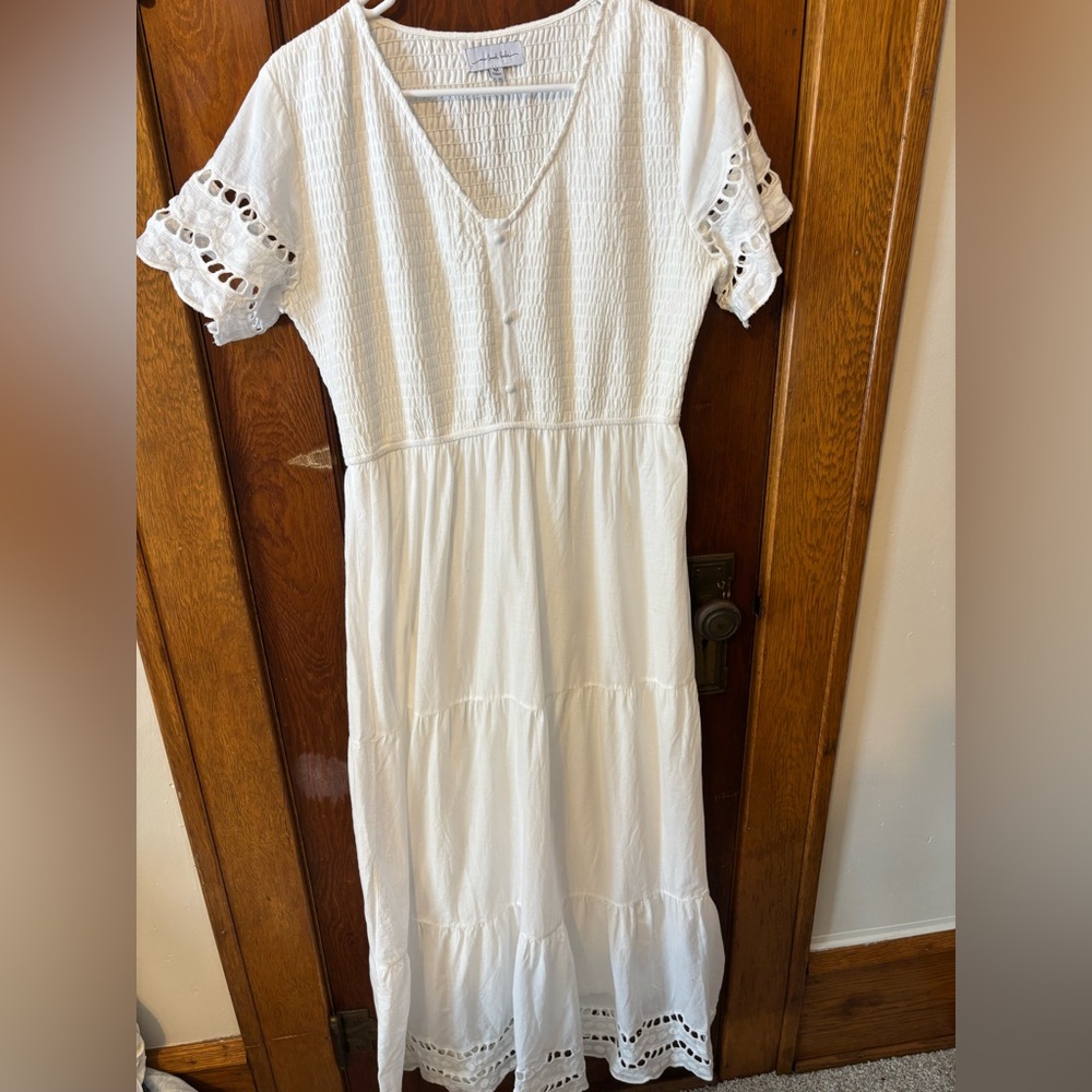 One Loved Babe White Tiered Smocked Maxi Dress size M